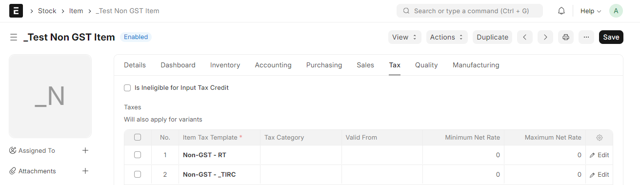 GST Item Configuration